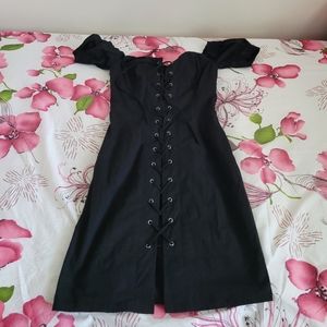 Guess Black Dress with Puff Sleeves XS